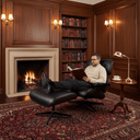 Eames Leather Chair & Footstool - Belon Black at Online8 Furniture Auckland NZ