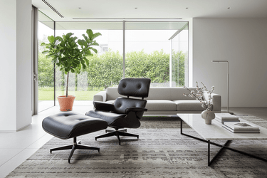 Eames Leather Chair & Footstool - Belon Black at Online8 Furniture Auckland NZ