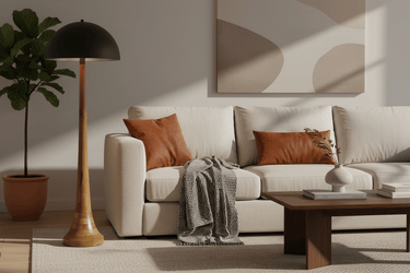 Ebony Wooden Floor Lamp with Metal Shade at Online8 Furniture Auckland NZ
