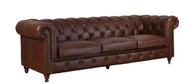 Elaiza Chesterfield 3-Seater Leather Sofa - Cuba Brown at Online8 Furniture Auckland NZ