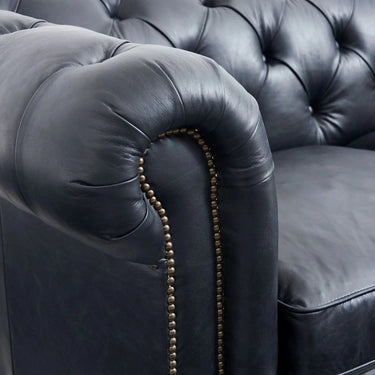 Elaiza Chesterfield Top Grain 3 Seater Sofa - Vintage Black at Online8 Furniture Auckland NZ