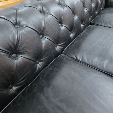 Elaiza Chesterfield Top Grain 3 Seater Sofa - Vintage Black at Online8 Furniture Auckland NZ