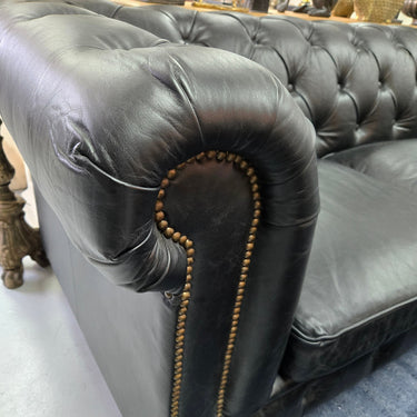 Elaiza Chesterfield Top Grain 3 Seater Sofa - Vintage Black at Online8 Furniture Auckland NZ