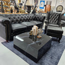 Elaiza Chesterfield Top Grain 3 Seater Sofa - Vintage Black at Online8 Furniture Auckland NZ