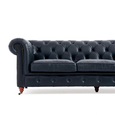 Elaiza Chesterfield Top Grain 3 Seater Sofa - Vintage Black at Online8 Furniture Auckland NZ
