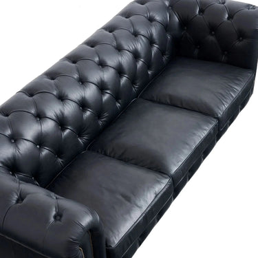 Elaiza Chesterfield Top Grain 3 Seater Sofa - Vintage Black at Online8 Furniture Auckland NZ