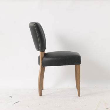 Ezra Leather Studded Dining Chair - Black at Online8 Furniture Auckland NZ