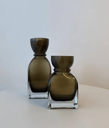 Fleur Round Neck Glass Vase - Large Smoked Olive at Online8 Furniture Auckland NZ