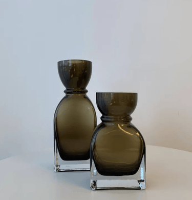 Fleur Round Neck Glass Vase - Small Smoked Olive at Online8 Furniture Auckland NZ