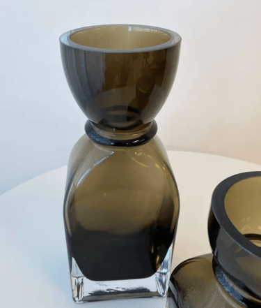 Fleur Round Neck Glass Vase - Small Smoked Olive at Online8 Furniture Auckland NZ