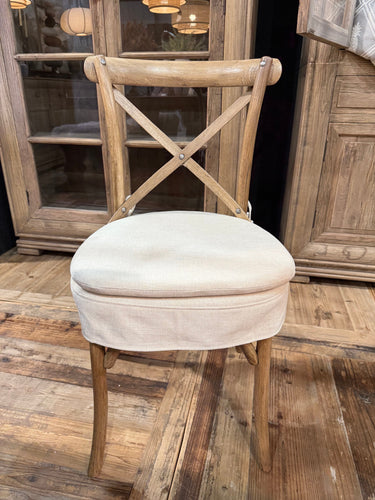 Florin Cross Back Dining Chair with White Cushion - Reclaimed Elm at Online8 Furniture Auckland NZ