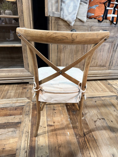 Florin Cross Back Dining Chair with White Cushion - Reclaimed Elm at Online8 Furniture Auckland NZ