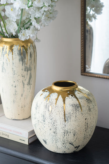 Flower Vase Small - White & Gold Ceramic at Online8 Furniture Auckland NZ