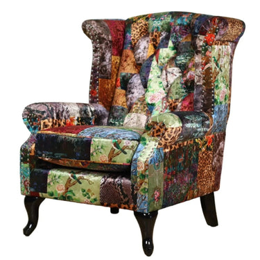 Franklin Patchwork Wingback Armchair - Leopard at Online8 Furniture Auckland NZ