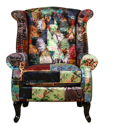 Franklin Patchwork Wingback Armchair - Leopard at Online8 Furniture Auckland NZ