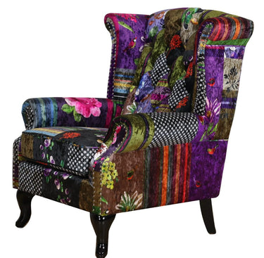 Franklin Patchwork Wingback Armchair at Online8 Furniture Auckland NZ