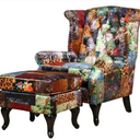 Franklin Patchwork Wingback Armchair with Ottoman - Leopard at Online8 Furniture Auckland NZ