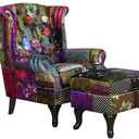 Franklin Patchwork Wingback Armchair with Ottoman at Online8 Furniture Auckland NZ