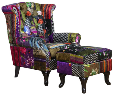 Franklin Patchwork Wingback Armchair with Ottoman at Online8 Furniture Auckland NZ