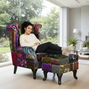 Franklin Patchwork Wingback Armchair with Ottoman at Online8 Furniture Auckland NZ