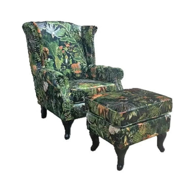 Franklin Wingback Patchwork Armchair - Green Forest at Online8 Furniture Auckland NZ