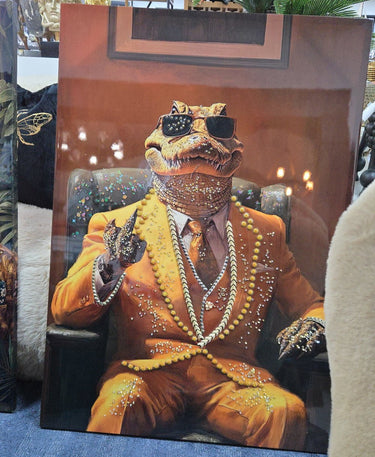Gangster Crocodile Framed Canvas Wall Art at Online8 Furniture Auckland NZ