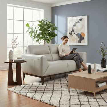 Georgia Leather 2 Seater Sofa - Silver at Online8 Furniture Auckland NZ