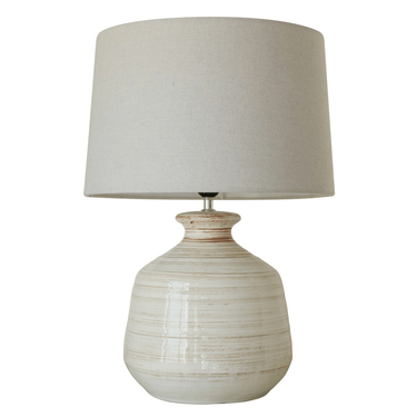 Glazed Ceramic Lamp W/ Linen Shade at Online8 Furniture Auckland NZ