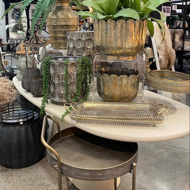 Gold Metal Planters Set/2 at Online8 Furniture Auckland NZ