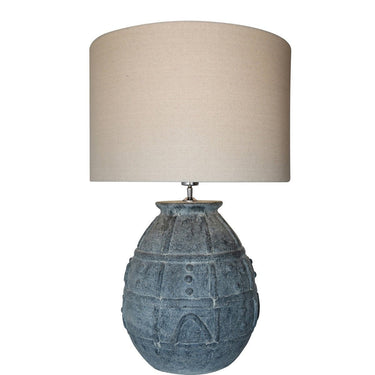 Grey Terracotta Table Lamp with Natural Linen Shade at Online8 Furniture Auckland NZ