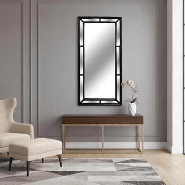 Grid Border Beaded Mirror | Matt Black at Online8 Furniture Auckland NZ