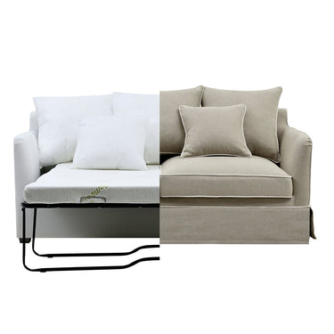 Hamptons 2-Seater Slipcover Sofa Bed - Beige at Online8 Furniture Auckland NZ