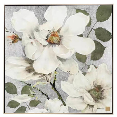 Hand Painted Flower Painting on Stretched Canvas - Gold Frame at Online8 Furniture Auckland NZ