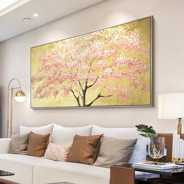 Hand Painted Flower Painting on Stretched Canvas - Gold Frame at Online8 Furniture Auckland NZ