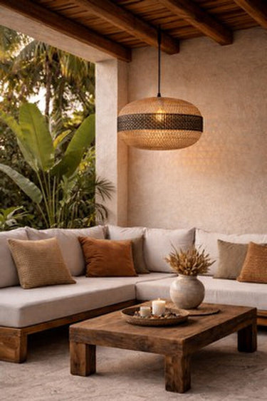 Handcrafted Bamboo Pendant 1- Natural/Black at Online8 Furniture Auckland NZ