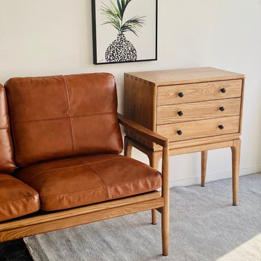 Bailey Mid Century 2 Seat Leather Sofa - Caramel Brown at Online8 Furniture Auckland NZ