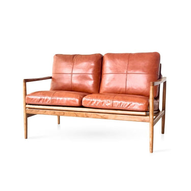 Bailey Mid Century 2 Seat Leather Sofa - Caramel Brown at Online8 Furniture Auckland NZ