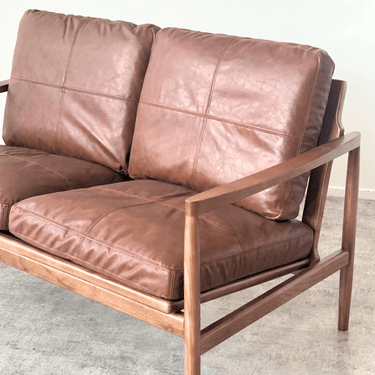 Hans Mid-Century 2 Seat Leather Sofa - Rustic Brown at Online8 Furniture Auckland NZ