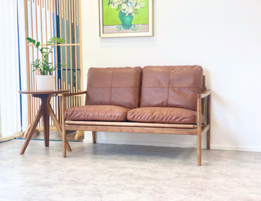 Hans Mid-Century 2 Seat Leather Sofa - Rustic Brown at Online8 Furniture Auckland NZ