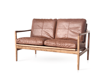 Hans Mid-Century 2 Seat Leather Sofa - Rustic Brown at Online8 Furniture Auckland NZ