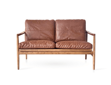 Hans Mid-Century 2 Seat Leather Sofa - Rustic Brown at Online8 Furniture Auckland NZ