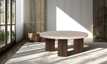 Hearthstone Travertine Coffee Table - Walnut Ash Legs at Online8 Furniture Auckland NZ