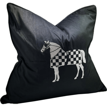 Horse Embroidery Cushion Cover - Black at Online8 Furniture Auckland NZ