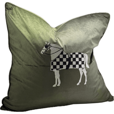 Horse Embroidery Cushion Cover - Green at Online8 Furniture Auckland NZ