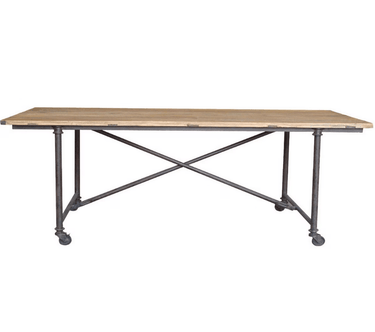 Industrial Dining Table with Metal Castors - 2300mm at Online8 Furniture Auckland NZ