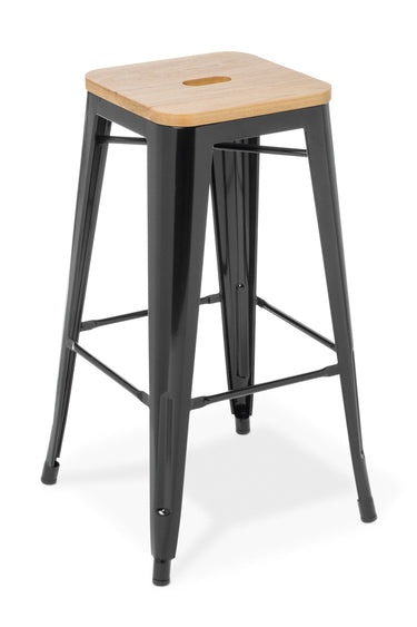 Industry Bar Stool With Ash Timber Top - Black at Online8 Furniture Auckland NZ