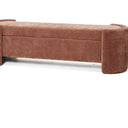 Jamilla Storage Bench in warm rosewood fabric with a padded upholstered seat and hidden storage