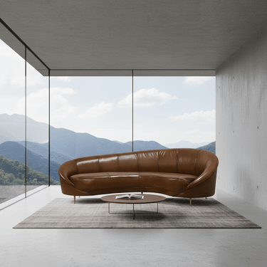 Jane Curved Leather Sofa - Brown at Online8 Furniture Auckland NZ