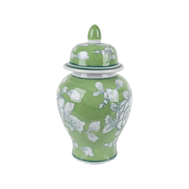 Japonica Ceramic Mini Ginger Jar in green on white, 20cm high