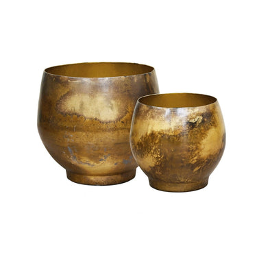 KELDA Metal Pots Malese S/2 - Antique Gold at Online8 Furniture Auckland NZ